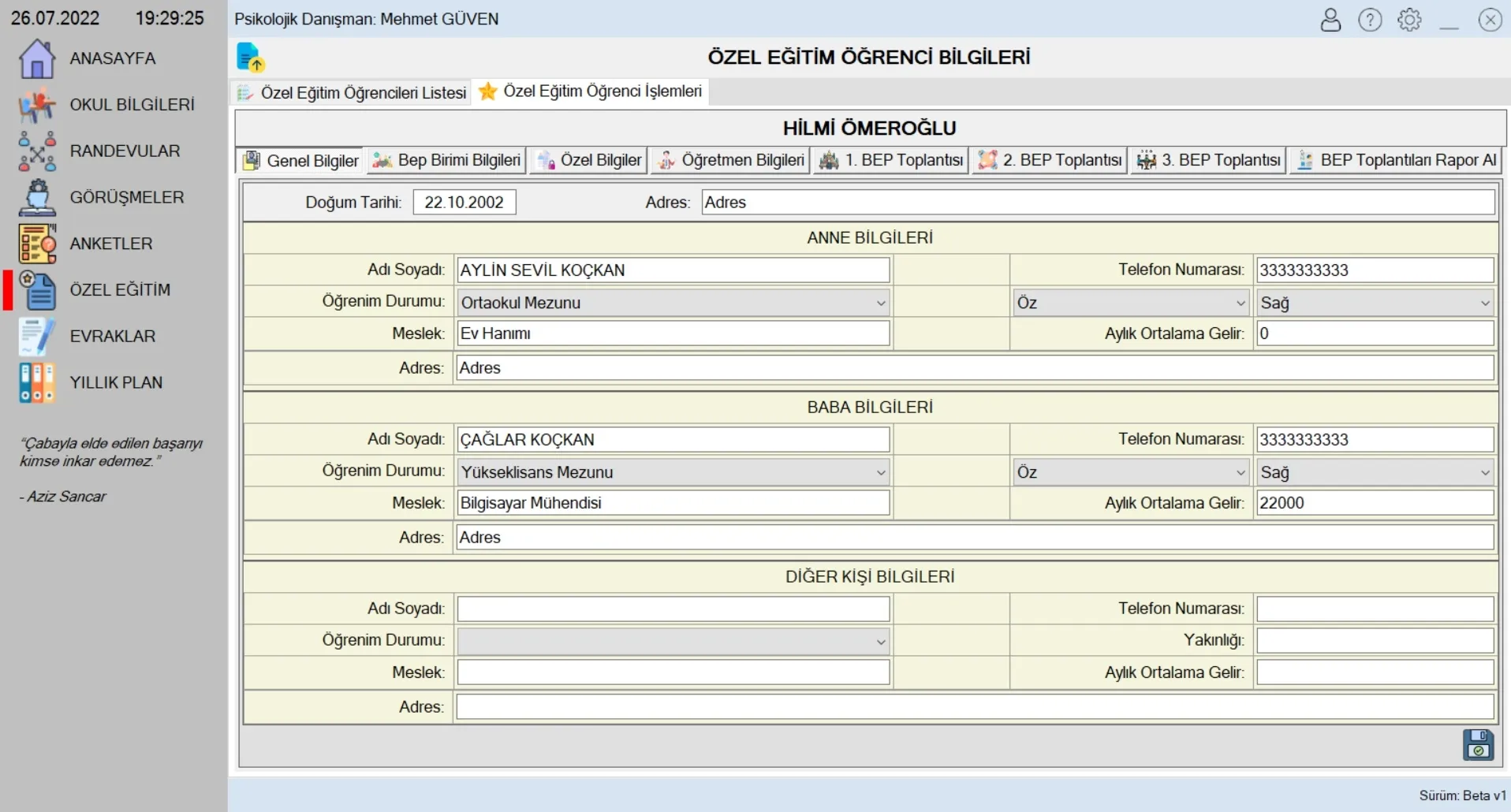 ÖZEL EĞİTİM ÖĞRENCİ İŞLEMLERİ